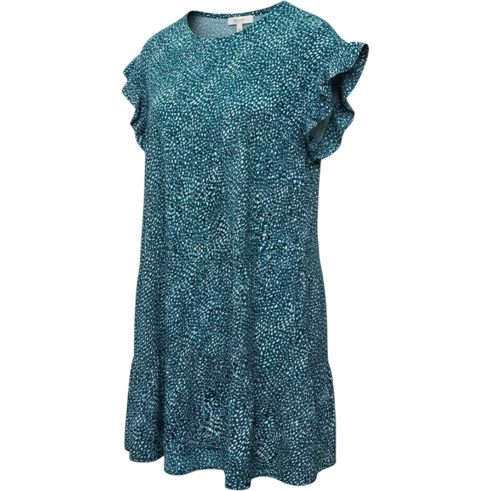 Solution Womens Teal White Abstract Print Ruffle Sleeve Tiered Shift Dress S